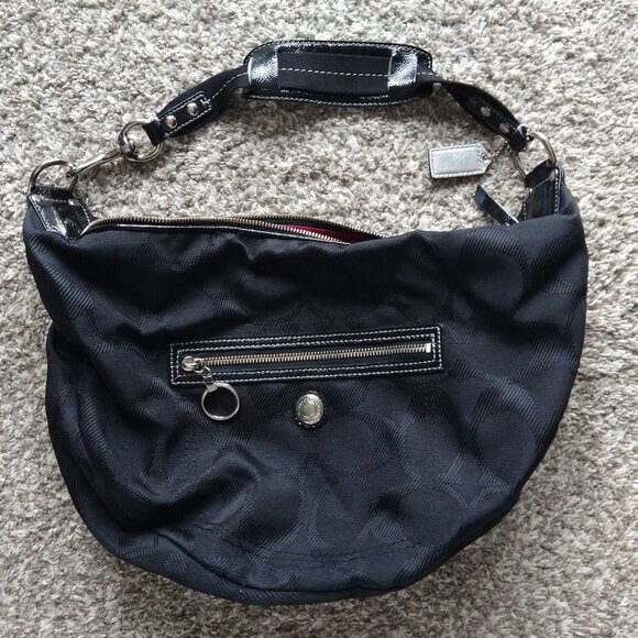 Large Coach hobo bag, black with logos - Picture 1 of 15